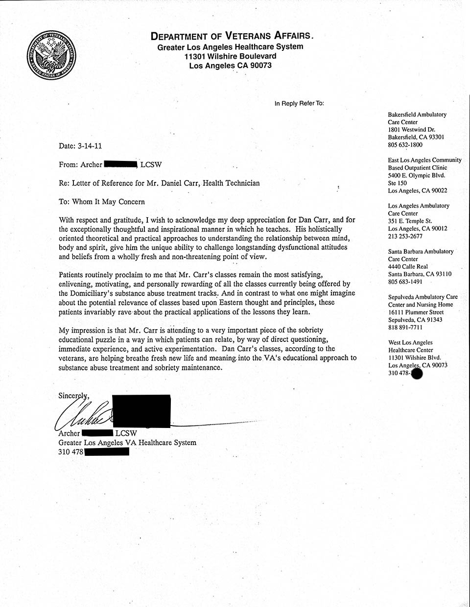 Veterans Administration Substance Abuse Letter Of Recommendation