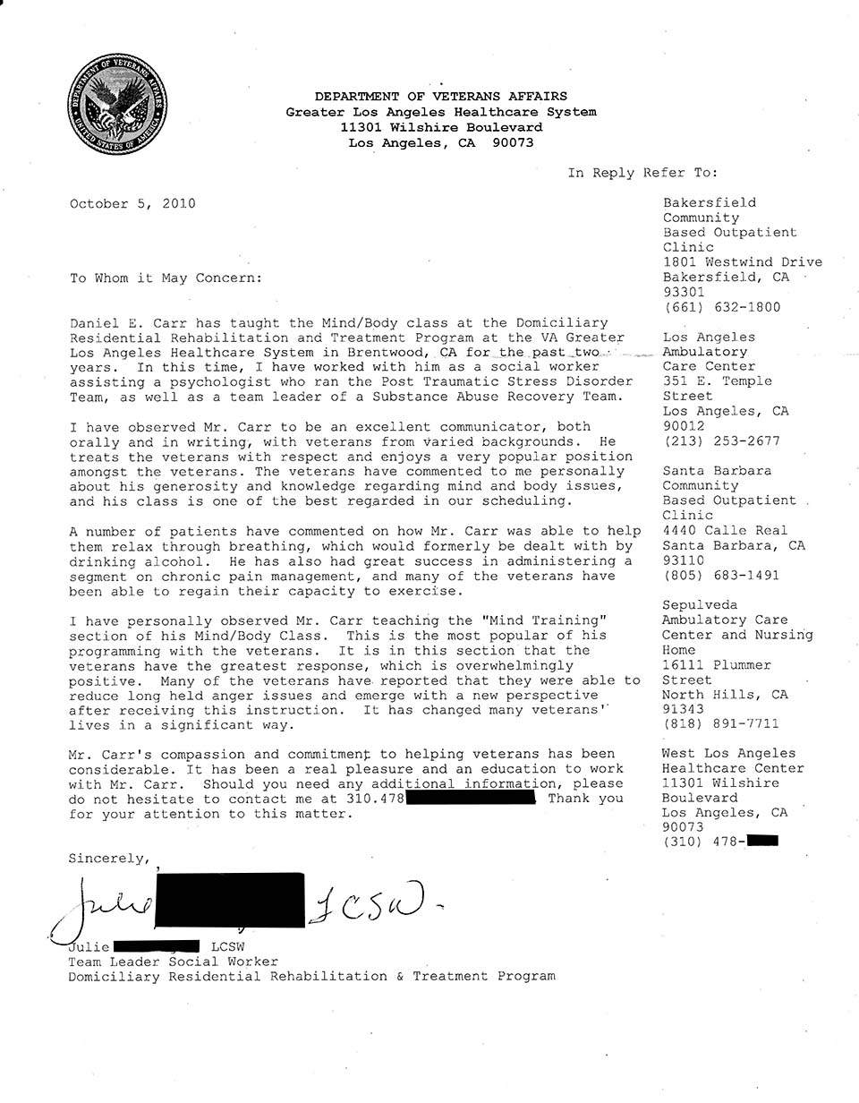Veterans Administration Substance Abuse Letter Of Recommendation