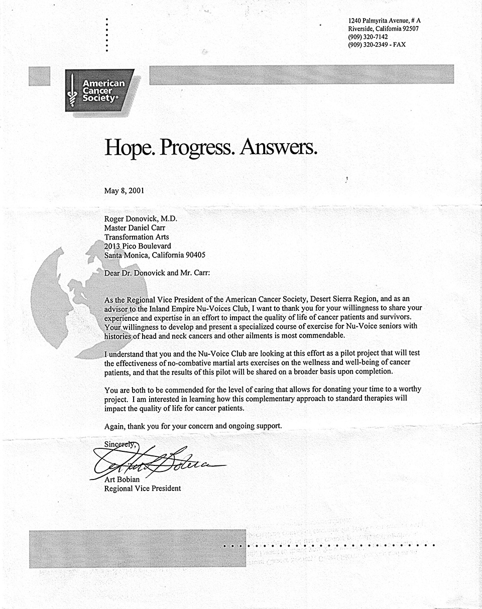 American Cancer Society Letter of Recommendation