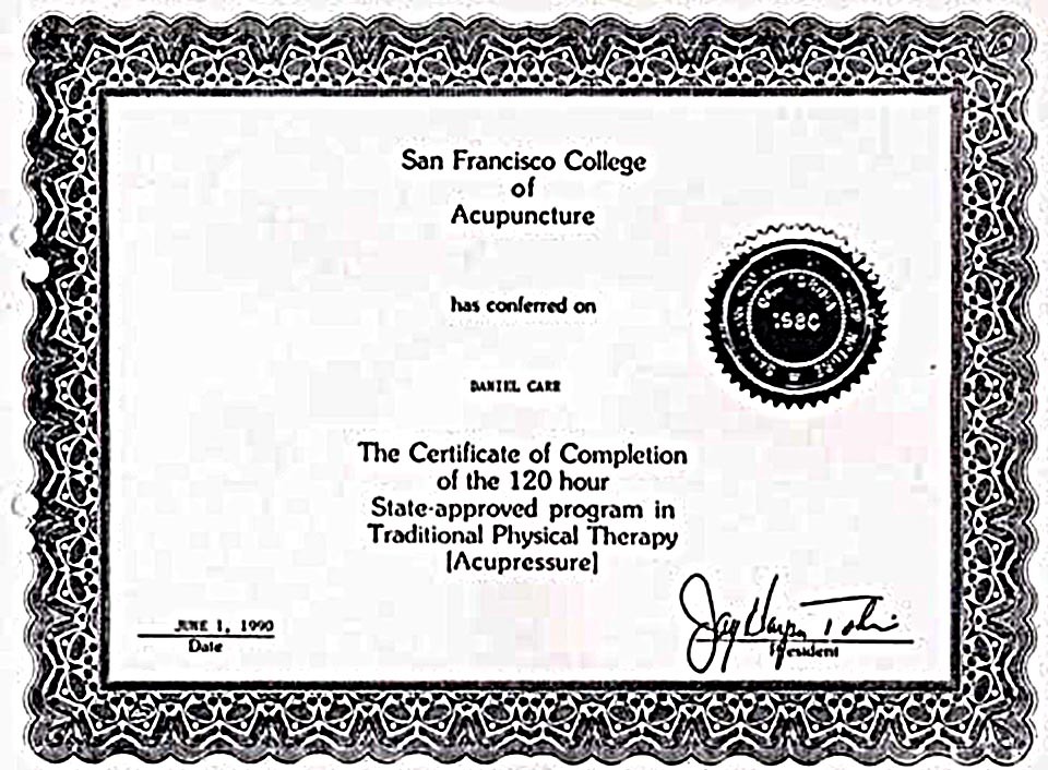 San Francisco School Of Acupuncture Certificate
